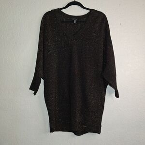 Ellen Tracy Black Metallic Bronze Thread SZ M 3/4 Dolman Sleeve Pullover